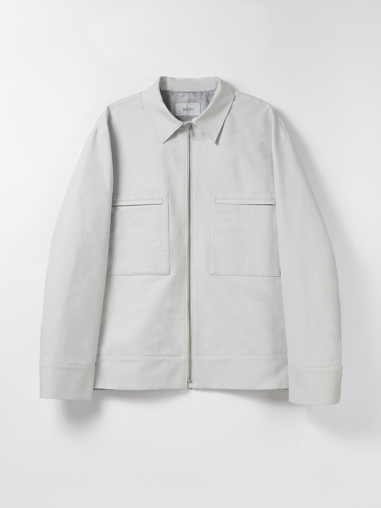 Square Pocket Cotton Trucker Jacket (Cream)