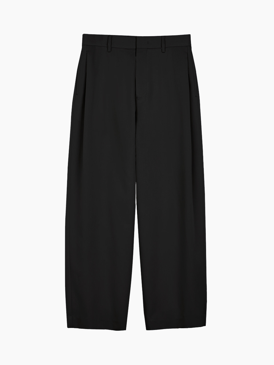Twill Weave Side Tuck Pants (Black)