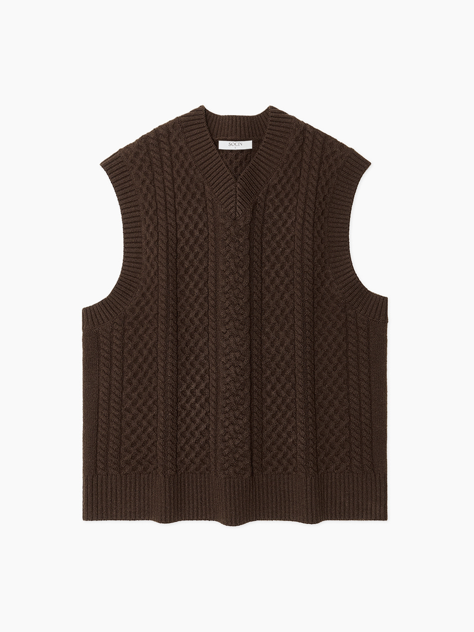 Wool Blended Cable Knit Vest (Brown)
