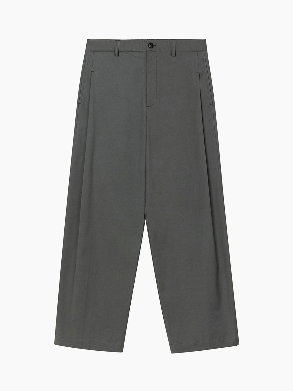 Twill Cotton Side Tuck Pants (Charcoal)