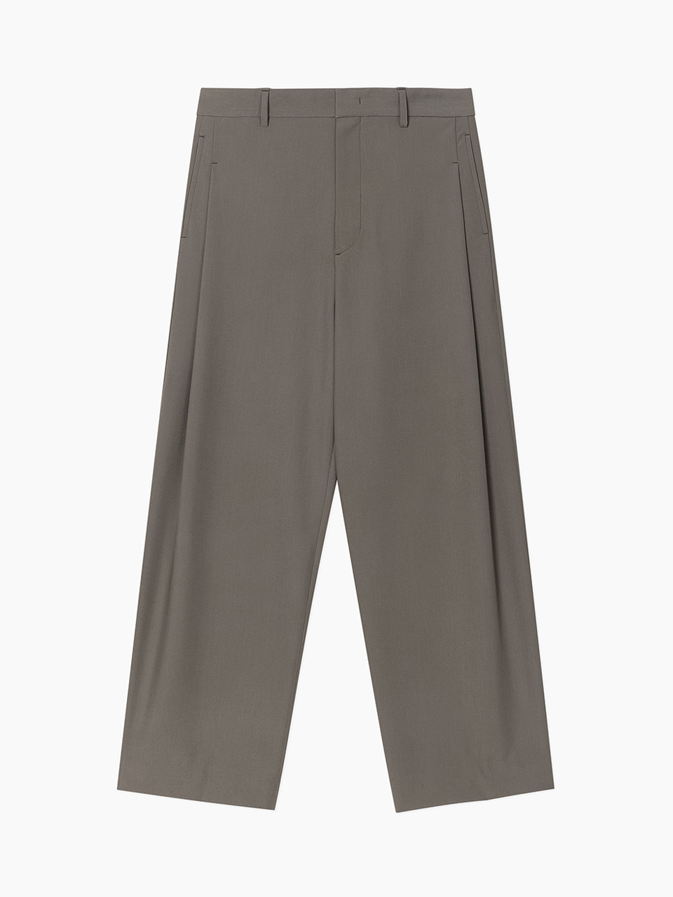 Twill Weave Side Tuck Pants (Charcoal Brown)