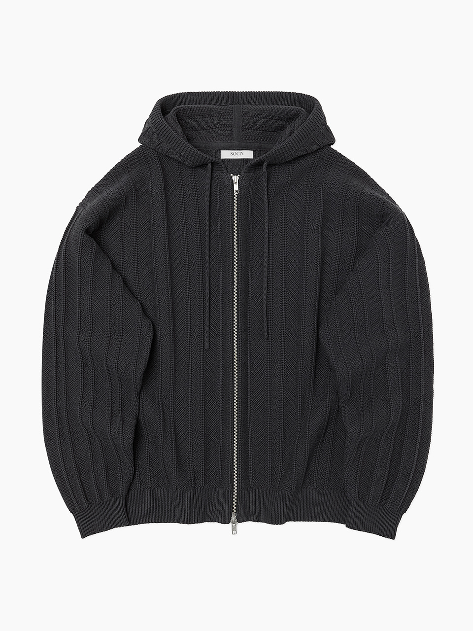Chunky Cotton Hood Zip-up Knit (Charcoal)