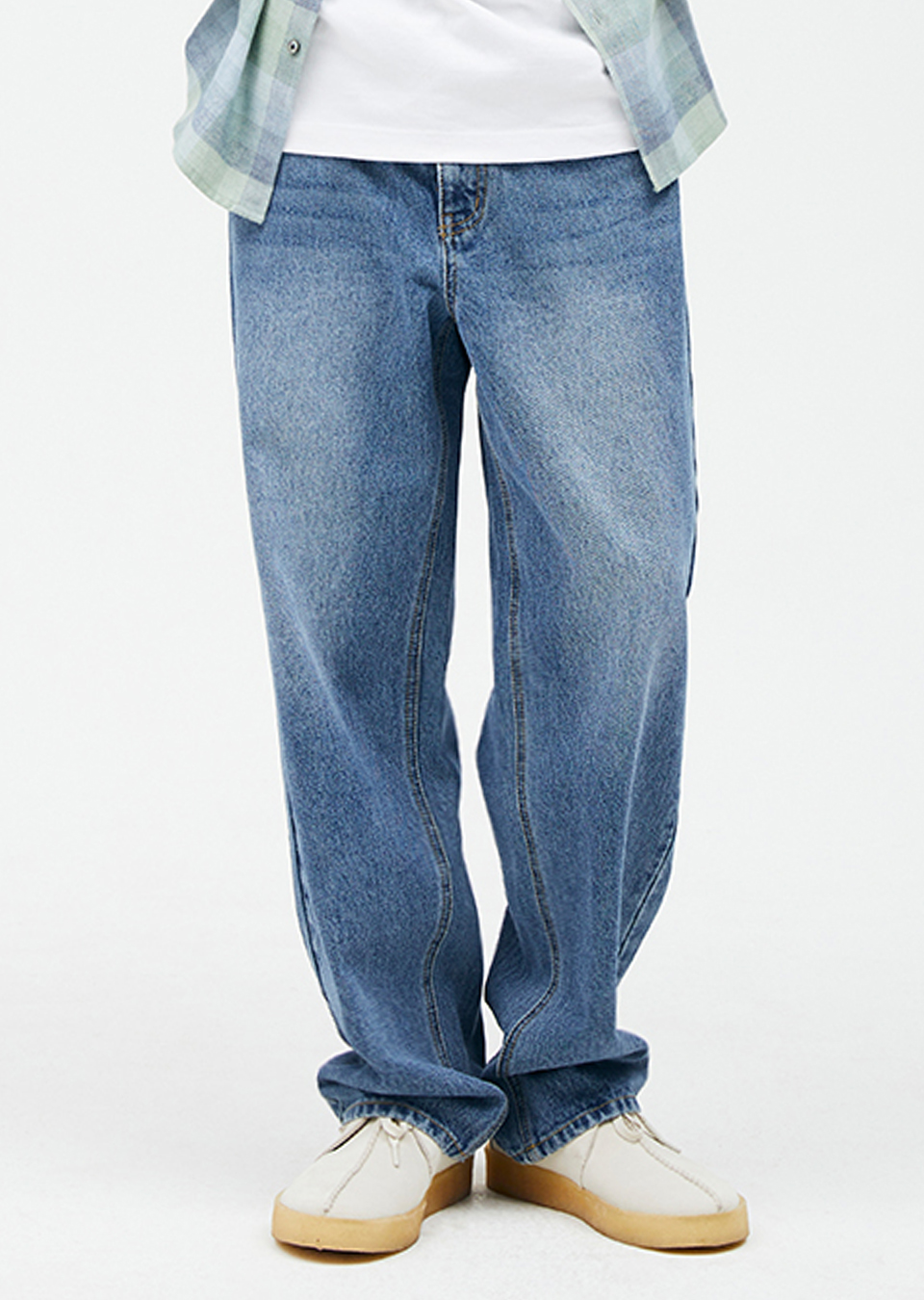 tapered mid blue jeans (BLUE)