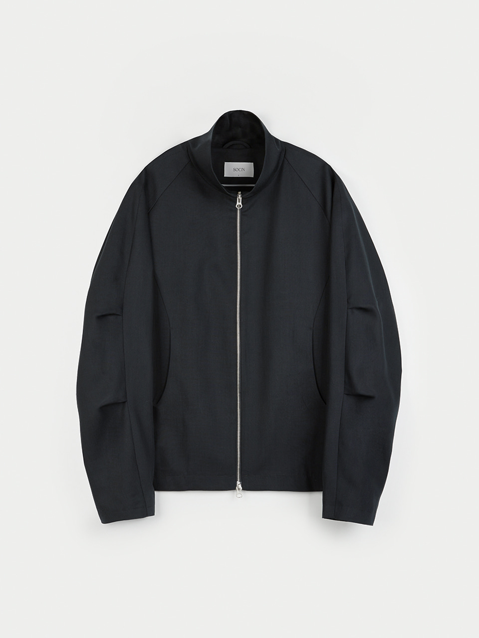 Structured Zip-up Wool Blouson (Charcoal)