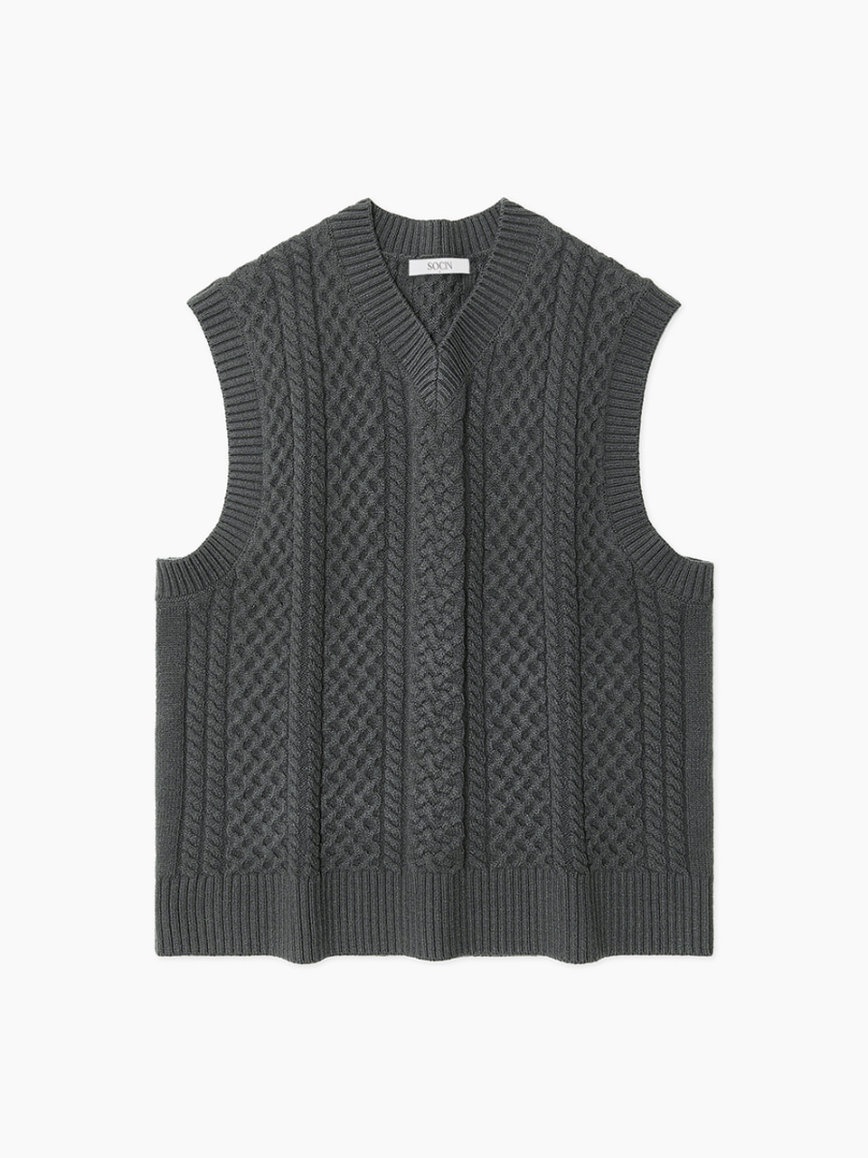 Wool Blended Cable Knit Vest (Charcoal)