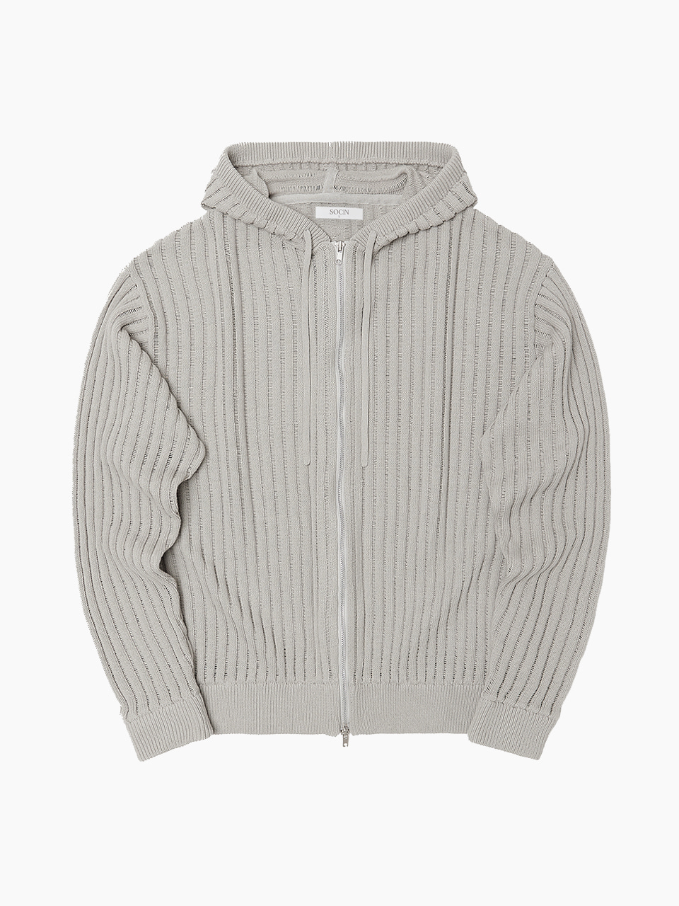 Pure Cotton Hood Zip-Up Knit (Light Gray)