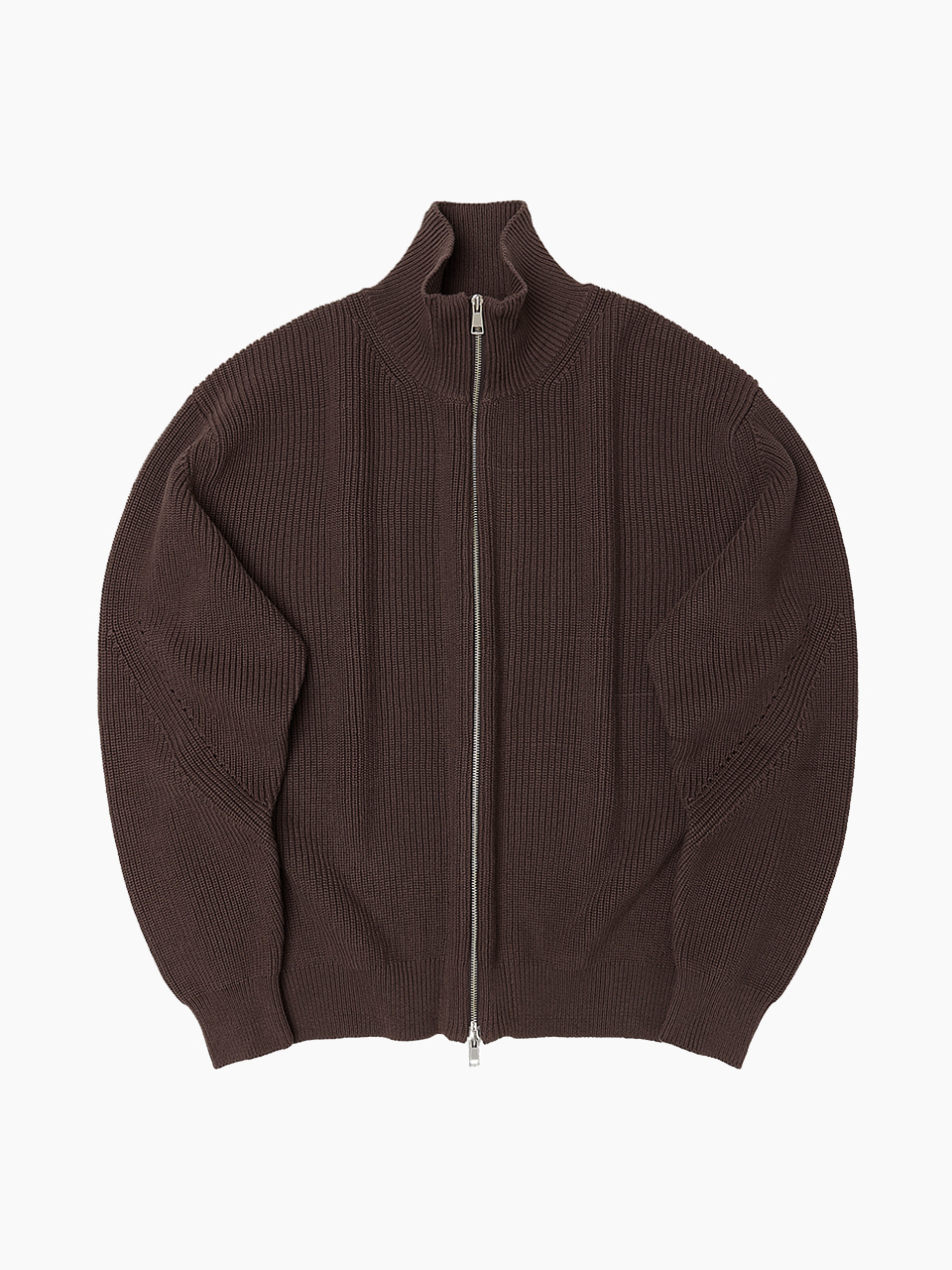 Pure Cotton Ribbed Zip-up Knit (Brown)