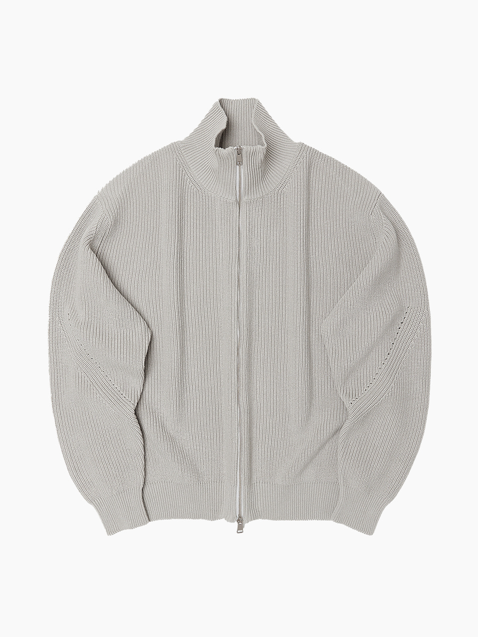 Pure Cotton Ribbed Zip-up Knit (Light Gray)