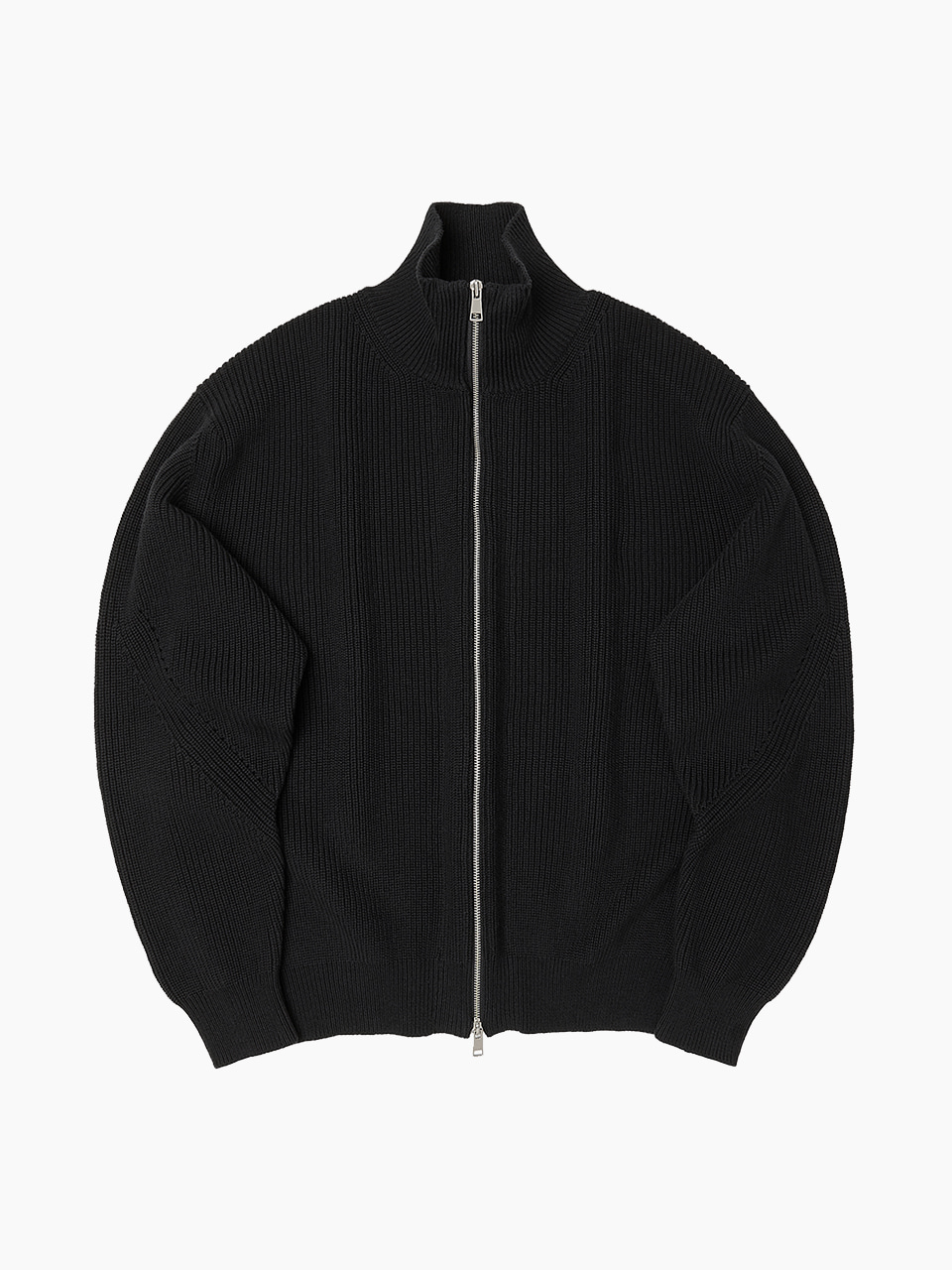 Pure Cotton Ribbed Zip-up Knit (Black)