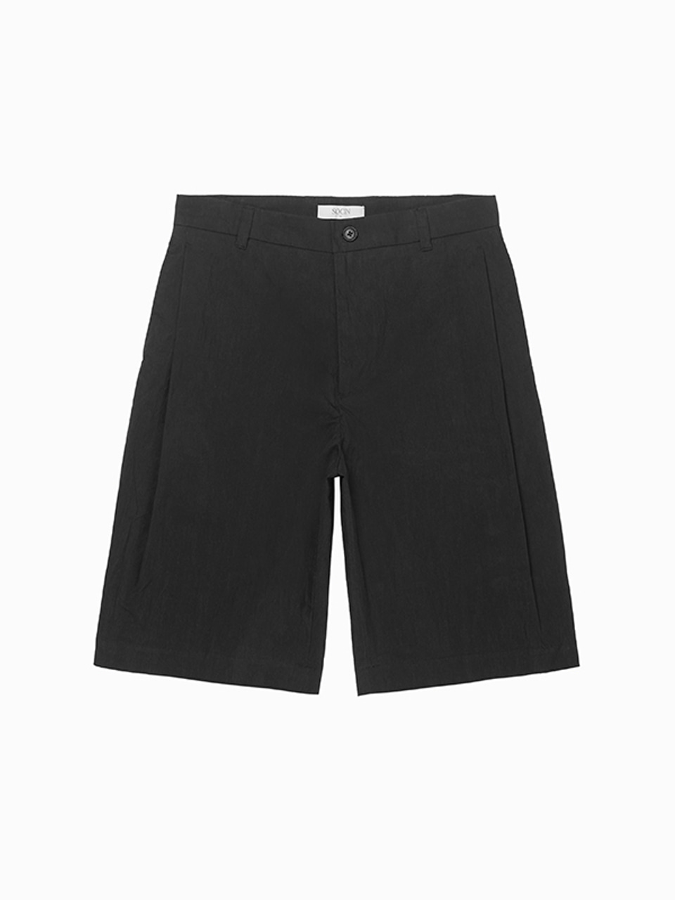 Crease Cotton Side Tuck Half Pants (Black)