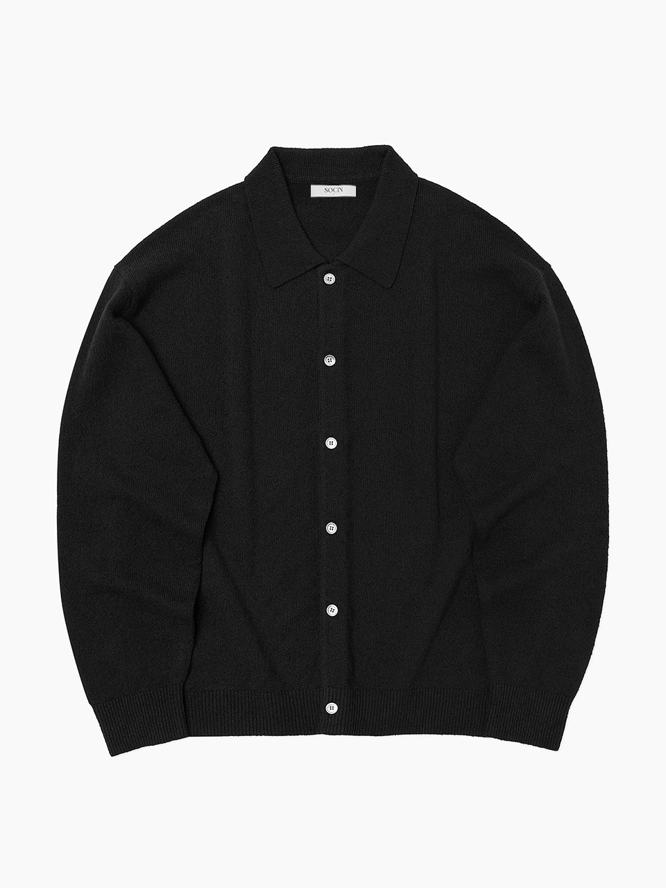 Boucle Linen Collar Cardigan (Black)
