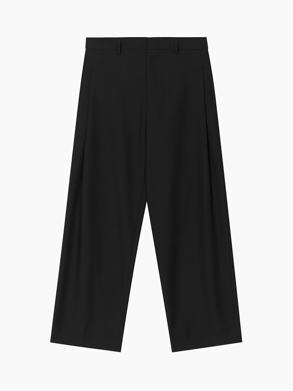 Twill Weave Side Tuck Pants (Black)