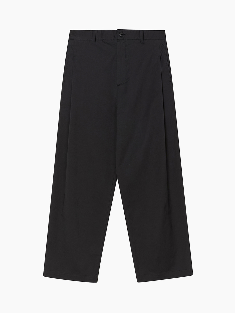 Twill Cotton Side Tuck Pants (Black)